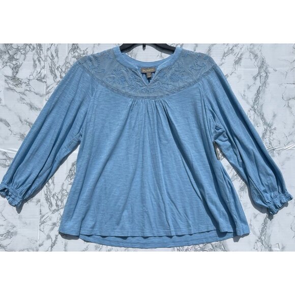 Style & Co Pale Hydrangea Blue Lace Knit Top 1X Long Sleeve Womens Shirt Cotton - Picture 1 of 7